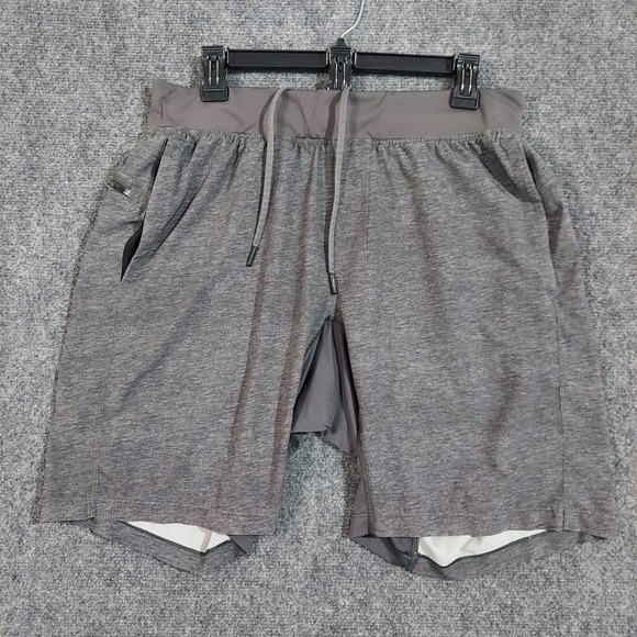 Lululemon Shorts‎ Mens Large Gray Lined Drawstring Athletic Training Running - Picture 1 of 7